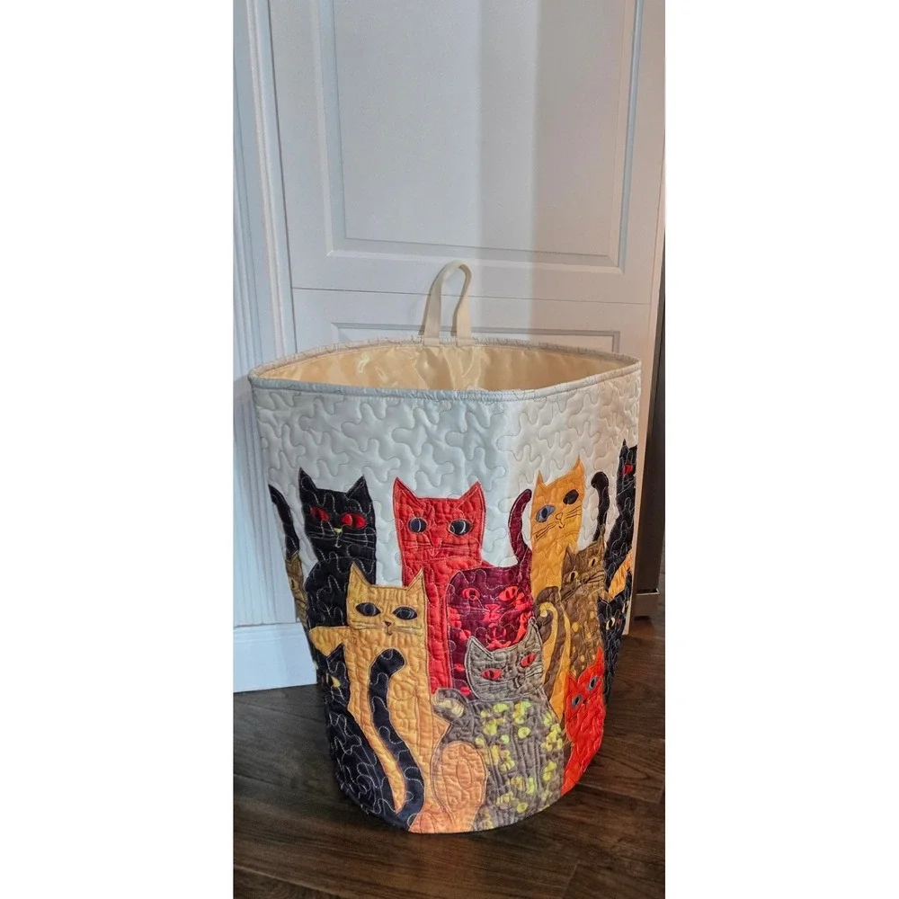 Cat Kitty Quilted Laundry Hamper Large Multicolor Cat Graphic Storage Bin